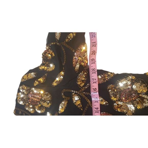 Vintage Stenay Black Gold Sequin Beaded Silk Blouse Top‎ Size 8 Elegant Formal - Picture 14 of 16